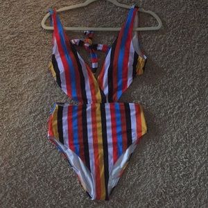 One piece striped bathing suit